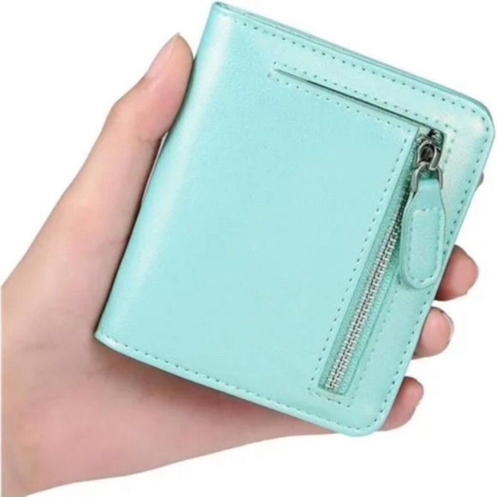 NEW SMALL Wallets Cowhide Leather for Women, Natural Leather Caribbean Green